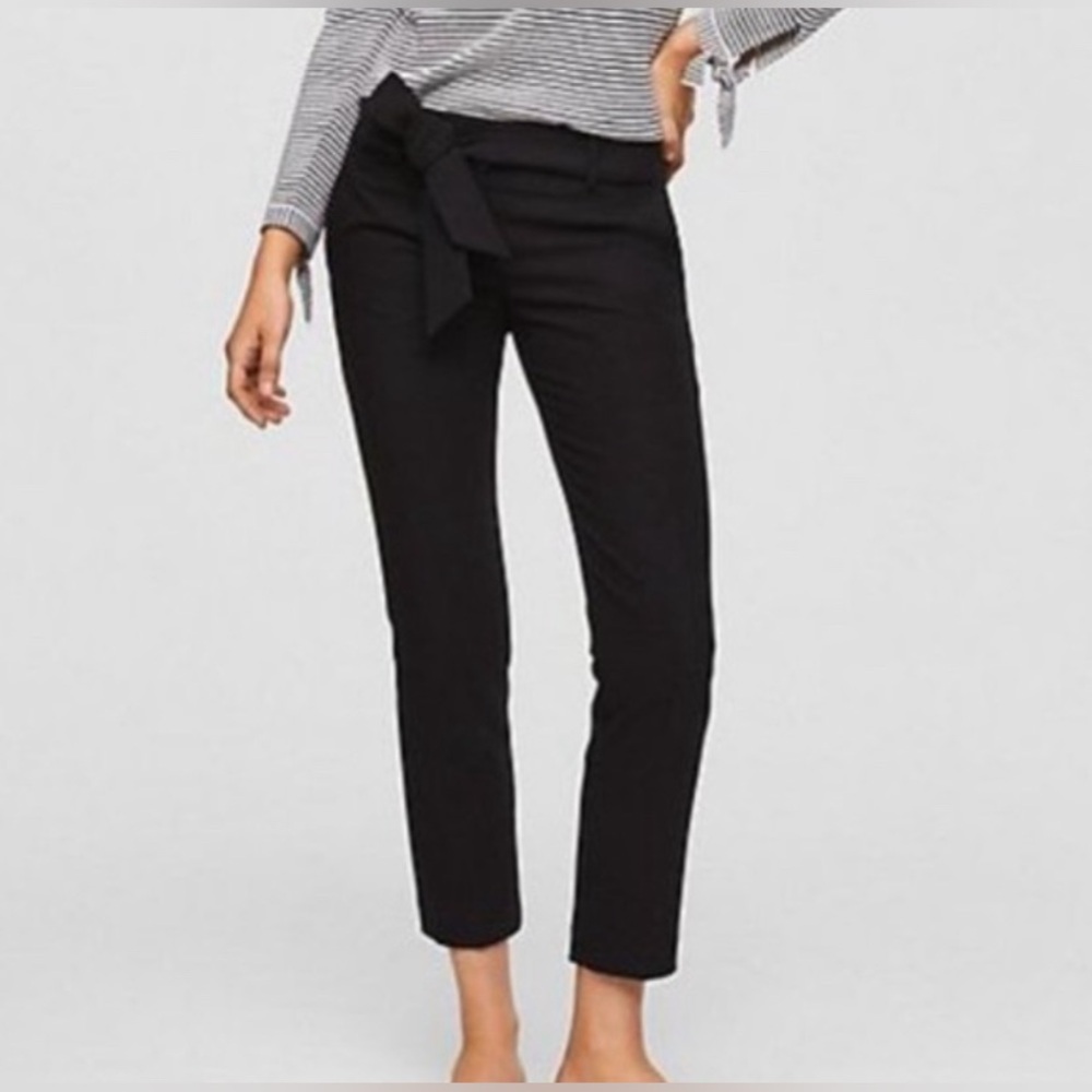 Loft Petites Tie Waist Black Cropped Ankle Slim Pants 2P